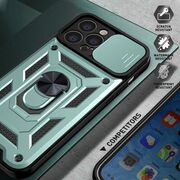 Husa pentru iPhone 13 Pro Max cu inel Ring Armor Kickstand Tough, protectie camera, verde