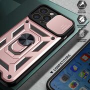 Husa pentru iPhone 13 Pro Max cu inel Ring Armor Kickstand Tough, protectie camera, rose gold