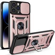 Husa pentru iPhone 14 Pro cu inel Ring Armor Kickstand Tough, protectie camera, rose gold