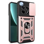 Husa pentru OnePlus 12R Ring Armor Kickstand Tough, protectie camera, rose gold