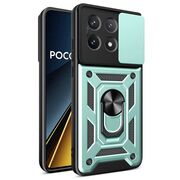 Husa pentru  Xiaomi Poco X6 Pro Ring Armor Kickstand Tough Rugged Cover cu protectie camera, verde