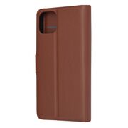 Husa pentru  iPhone 13 tip carte cu inchidere magnetica, compartimente pentru carduri si functie stand, maro