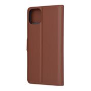Husa pentru  iPhone 15 Plus tip carte cu inchidere magnetica, compartimente pentru carduri si functie stand, maro