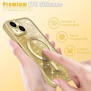 Husa pentru iPhone 15 cu MagSafe Sparkle Glare Detachable Layer, cu protectie lentile, gold