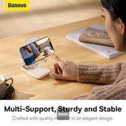 Suport telefon birou cu oglinda Baseus Seashell, bej, B10551501411-00