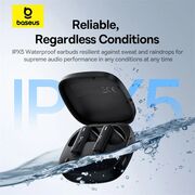 Casti wireless waterproof, TWS, in-ear Baseus Bowie E19, negru