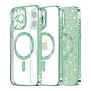 Husa pentru iPhone 15 Pro Max cu MagSafe Sparkle Glare Detachable Layer, cu protectie lentile - light green