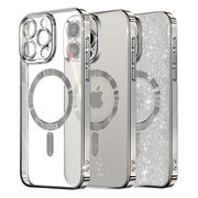 Husa pentru iPhone 15 Pro Max cu MagSafe Sparkle Glare Detachable Layer, cu protectie lentile - silver