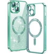 Husa pentru iPhone 14 Plus cu MagSafe Sparkle Glare Detachable Layer, cu protectie lentile - light green