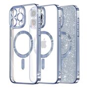 Husa pentru iPhone 14 Pro cu MagSafe Sparkle Glare Detachable Layer, cu protectie lentile - light blue