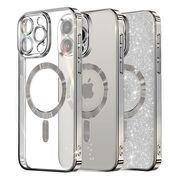 Husa pentru iPhone 14 Pro cu MagSafe Sparkle Glare Detachable Layer, cu protectie lentile - silver