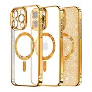 Husa pentru iPhone 14 Pro Max cu MagSafe Sparkle Glare Detachable Layer, cu protectie lentile - gold