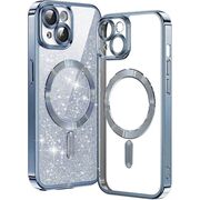 Husa pentru iPhone 15 cu MagSafe Sparkle Glare Detachable Layer, cu protectie lentile - light blue