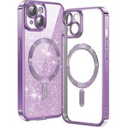Husa pentru iPhone 15 cu MagSafe Sparkle Glare Detachable Layer, cu protectie lentile - mov deschis