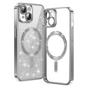 Husa pentru iPhone 15 cu MagSafe Sparkle Glare Detachable Layer, cu protectie lentile - silver