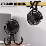 Ventilator portabil cu tripod flexibil octopus, reglabil 360 grade, 3 viteze, diametru 11 cm, reincarcabil, negru
