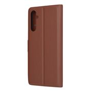 Husa pentru  Samsung Galaxy A05s tip carte cu inchidere magnetica, compartimente pentru carduri si functie stand, maro