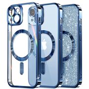 Husa pentru iPhone 15 cu MagSafe Sparkle Glare Detachable Layer, cu protectie lentile - albastru