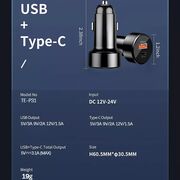 Incarcator auto, 38W Fast charge, 1 x USB Tip C PD 20W, 1 x USB 3.0 QC 3.0, universal, negru