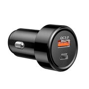 Incarcator auto, 38W Fast charge, 1 x USB Tip C PD 20W, 1 x USB 3.0 QC 3.0, universal, negru