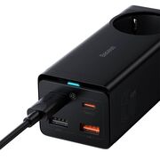 Prelungitor priza Shuko, incarcator GaN3 Pro 65W Baseus, negru