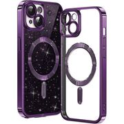 Husa pentru iPhone 14 cu MagSafe Sparkle Glare Detachable Layer, cu protectie lentile - mov / transparent