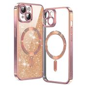 Husa pentru iPhone 14 cu MagSafe Sparkle Glare Detachable Layer, cu protectie lentile - rose gold