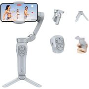 Stabilizator imagine pentru telefon cu trepied, Gimbal cu 3 axe, bluetooth, acumulator reincarcabil, Face Tracking, Time lapse, Inception Mode, alb