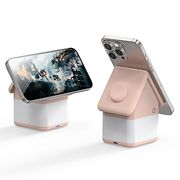 Statie incarcare 2 in 1 wireless pentru Apple Duzzona W20, 15W, roz