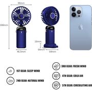 Ventilator portabil 4 in 1 de birou / mana / gat, 5 trepte de viteza, unghiuri reglabile pana la 90 grade, ecran LED, acumulator reincarcabil port USB-C, cu suport pentru telefon, verde