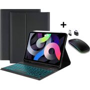 Husa cu tastatura iluminata pentru Apple iPad Air 11 2024 / 2025​ M2, M3 si mouse wireless RGB iluminat LED, negru
