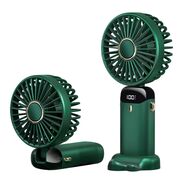 Ventilator portabil 4 in 1 de birou / mana / gat, 5 trepte de viteza, unghiuri reglabile pana la 90 grade, ecran LED, acumulator reincarcabil port USB-C, cu suport pentru telefon, verde