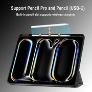Husa pentru Apple iPad Pro 13" (2024) cu functie wake-up/sleep si compartiment pentru Apple Pen, tip stand, negru / transparent
