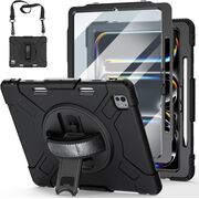 Pachet 360: Husa cu folie integrata pentru iPad Pro 11 (2024) Shockproof Armor de tip stand, negru