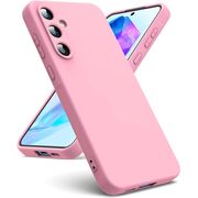 Husa pentru Samsung Galaxy A55 Liquid Silicone, subțire, captusita cu microfibra, anti amprentă, protectie cameră foto, roz