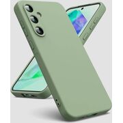 Husa pentru Samsung Galaxy A55 Liquid Silicone, subțire, captusita cu microfibra, anti amprentă, protectie cameră foto, verde kaki