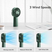 Ventilator portabil cu baterie de 4000mAh, timp de functionare 4-12 ore, 3 viteze, reîncărcabil, USB-C pentru casă, exterior, verde