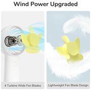 Ventilator portabil cu baterie de 4000mAh, timp de functionare 4-12 ore, 3 viteze, reîncărcabil, USB-C pentru casă, exterior, alb