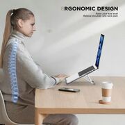 Stand Laptop Reglabil din Aluminiu ULS300 – Suport Rabatabil, Antialunecare, 5 Trepte de Înălțime, Compatibil până la 16” – Design Ergonomic și Portabil, argintiu