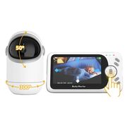 Baby Monitor Wireless, monitorizare bebelusi, ecran 4.3 inch, senzor de temperatura, audio bidirectional, push to talk, cantece de leagan, functie Pan-Tilt, Night Vision, cu acumulator reincarcabil, alb