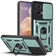 Husa pentru Motorola Moto G85 cu inel Ring Armor Kickstand Tough, protectie camera, verde