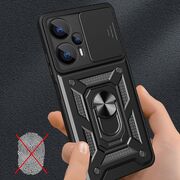 Husa pentru Realme GT 6 / GT 6T cu inel Ring Armor Kickstand Tough, protectie camera, negru