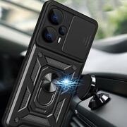Husa pentru Realme GT 6 / GT 6T cu inel Ring Armor Kickstand Tough, protectie camera, negru