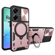 Husa pentru Xiaomi Redmi 13 cu protecție pentru cameră și suport magnetic integrat Ring Shockproof, rose gold