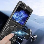 Husa pentru  Samsung Galaxy Z Flip 5 cu protecție pentru cameră și suport magnetic integrat Ring Shockproof, rose gold