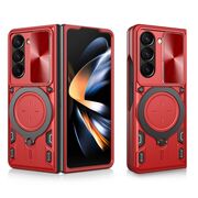 Husa pentru  Samsung Galaxy Z Fold 5 cu protecție pentru cameră și suport magnetic integrat Ring Shockproof, rosu