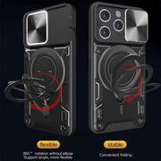 Husa pentru  iPhone 15 Pro Max cu protecție pentru cameră și suport magnetic integrat Ring Shockproof, negru