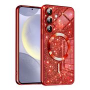 Husa pentru  Samsung Galaxy S24+ Plus cu MagSafe Sparkle Glare Detachable Layer, cu protectie lentile - rosu