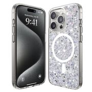 Husa pentru  iPhone 15 Pro MagSafe cu sclipici Liquid Crystal Glitter, argintiu