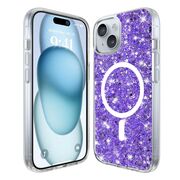 Husa pentru  iPhone 15 MagSafe cu sclipici Liquid Crystal Glitter, mov